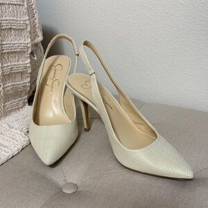 Jessica Simpson Cream Pointed Slingback Heels